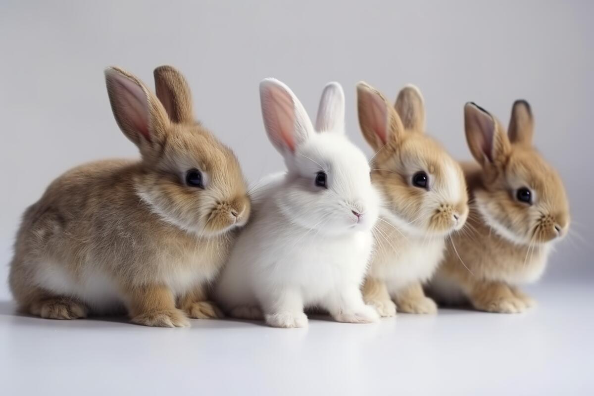 4 Kaninchen vor weißem Hintergrund