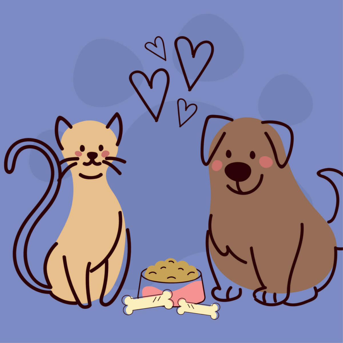 Hund und Katze vor Futterschüssel